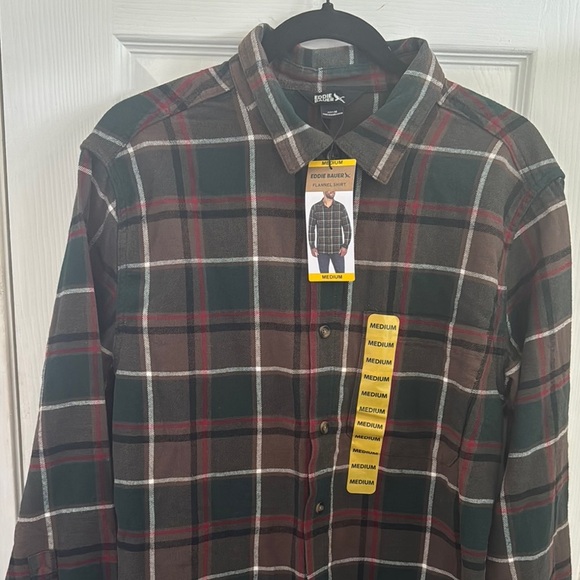 Eddie Bauer Men's Casual Plaid Shirt - Red, Green, and Brown - Picture 2 of 6